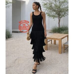 MANGO x SIMON MILLER Knit Maxi Dress Tiered Fringe NWT
